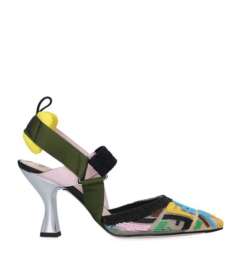 fendi colibri kitten heels|Fendi Colibri Mixed Media Slingback Kitten Heel Pump.